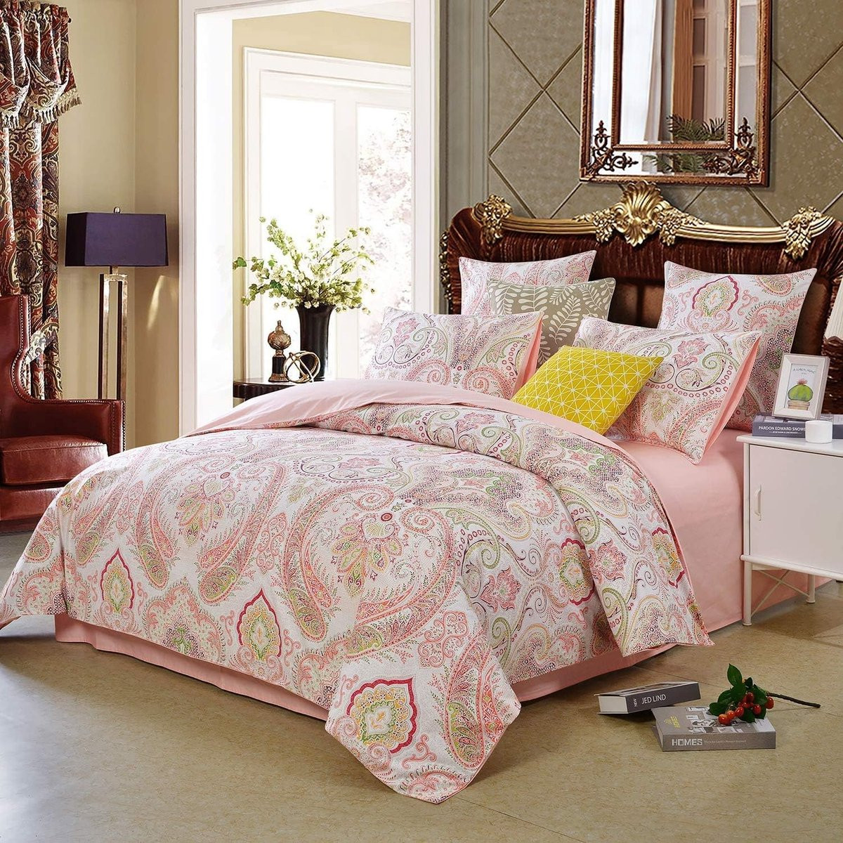 Dekbedovertrek Set Bohemian Stijl Omkeerbaar - Roze Wit - 220 x 240 cm