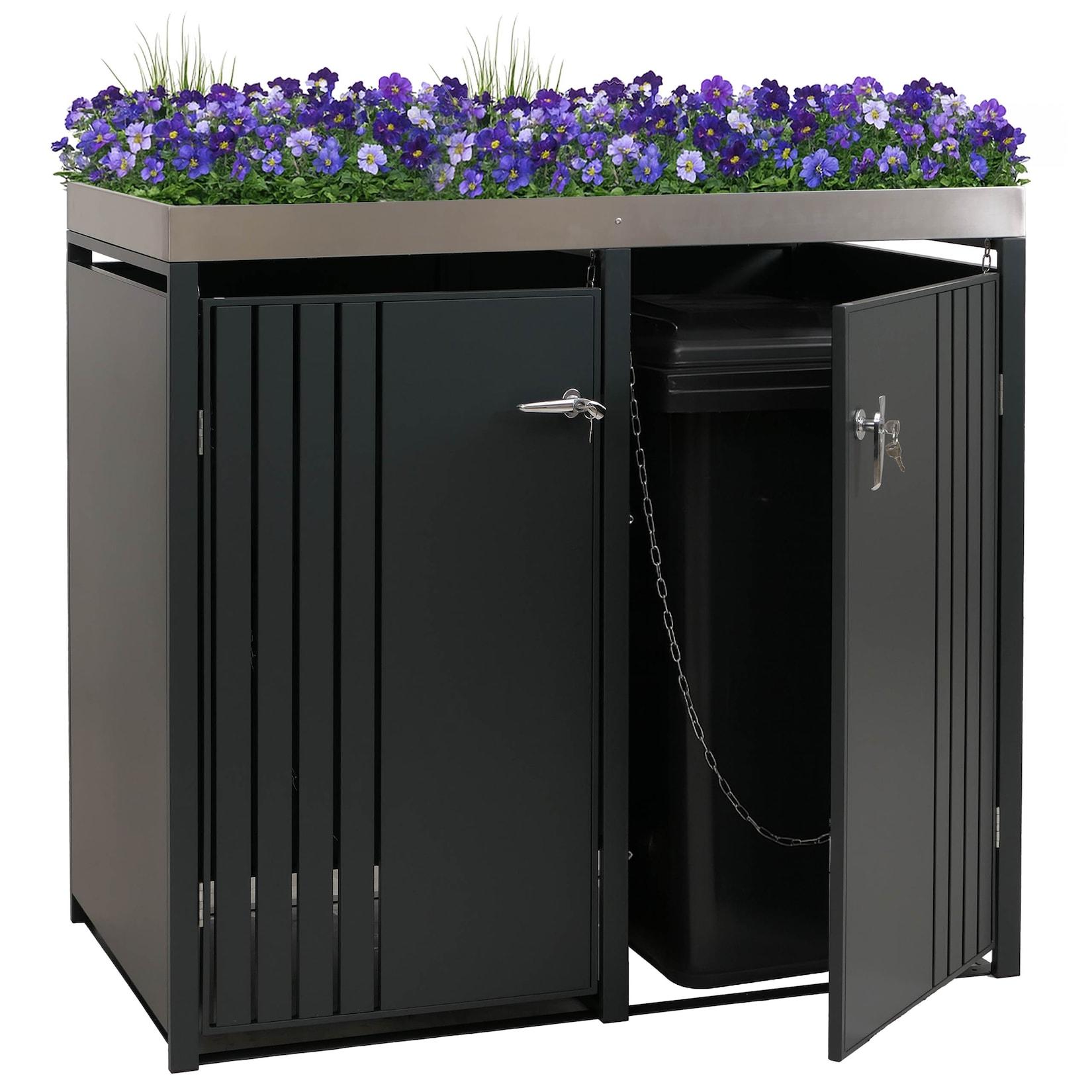 2er-Mülltonnenverkleidung MCW-O67, Mülltonnenbox mit Pflanzkasten, Metall 125x132x84cm 55kg ~ anthrazit