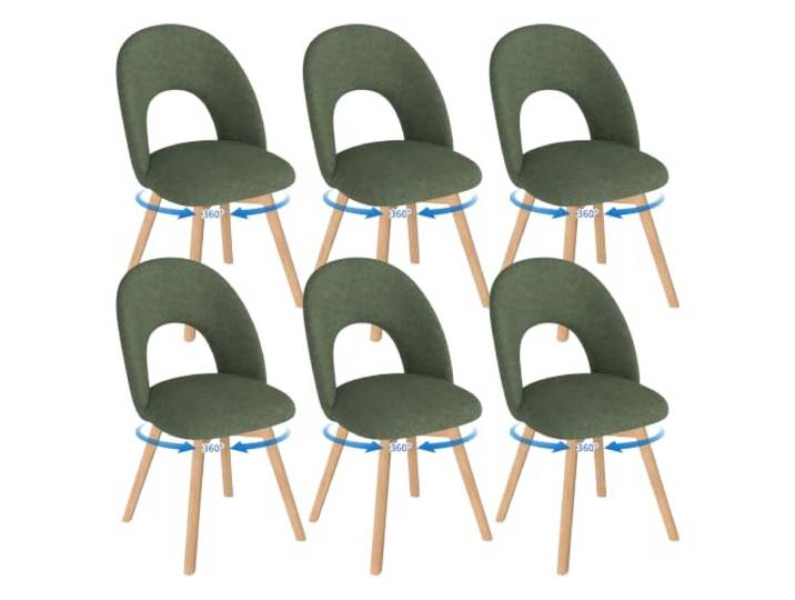 WAFTING Esszimmerstühle drehbar Polster Holzbeine 6er Set，Grün 360° drehbar, dicker Leinenstoff mit luftdurchlässiger durchbrochener Rückenlehne, geeignet für Esszimmer, Küche, Wohnzimmer