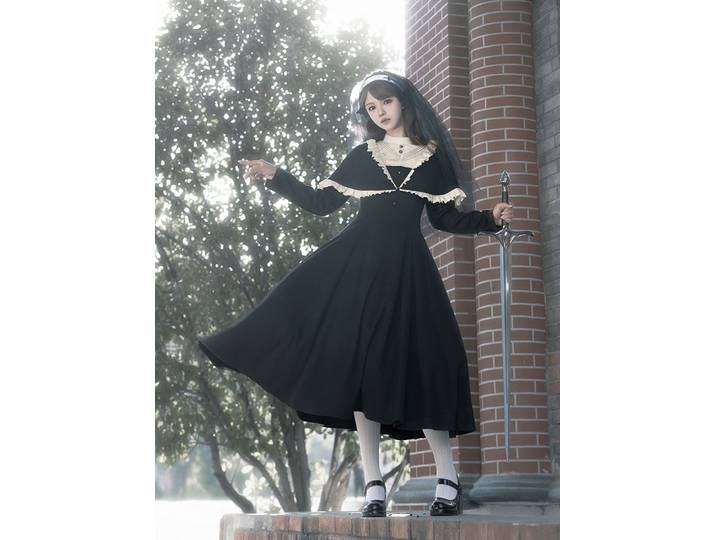 Withpuji Lolita Vintage Gothic Adjust Fake Two Piece fur s, Spring Cos Loli Lolita, Long Sleevemed, Solid Document, Independance fur s