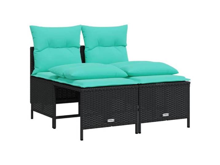 Meuble - Salon de jardin - Noir - Ensemble de canapé de jardin (4 pc) avec coussins noir résine tressée_36728