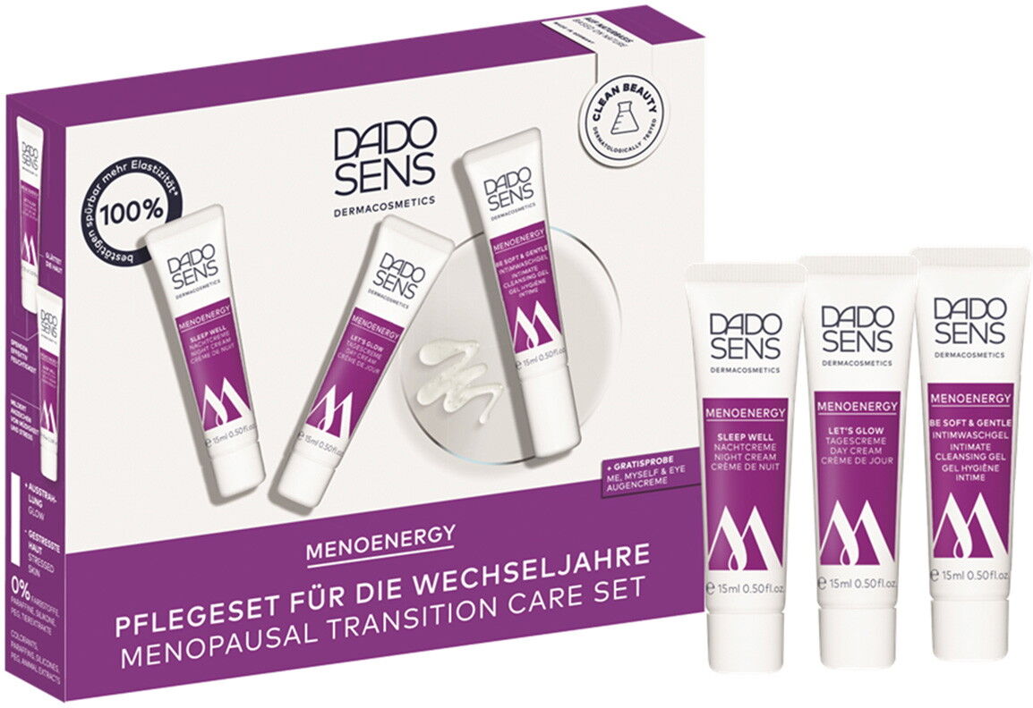 45ml DADO SENS MENOENERGY Pflegeset für die Wechseljahre (Nachtcreme 15ml + Tagescreme 15ml + Intimwaschgel 15ml)