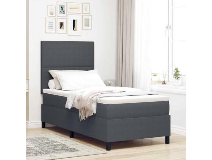 YUTAASU Boxspringbett Dunkelgrau Weiß 90x200 cm Cordstoff Verstellbares Kopfteil, Taschenfedermatratze, Holzwerkstoffrahmen, mittlere Festigkeit