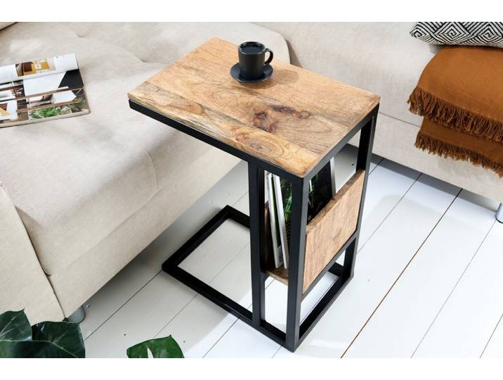 riess-ambiente Beistelltisch CONCIERGE 60cm natur / schwarz (Einzelartikel, 1-St), Wohnzimmer · Mango-Massivholz · Metall · mit Stauraum · für Laptops