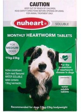 Nuheart Generic Heartgard For Medium Dogs 26-50lbs (Green) 12 Tablets