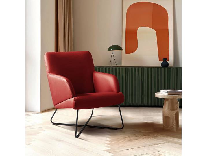 Livetastic Sessel, Rot, Metall, Echtleder, Rindleder, 67x87x74 cm, Made in EU, Lederauswahl, Wohnzimmer, Sessel, Sessel