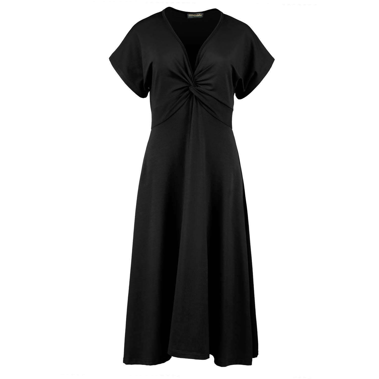 Schwarzes Midikleid mit Knotenmuster