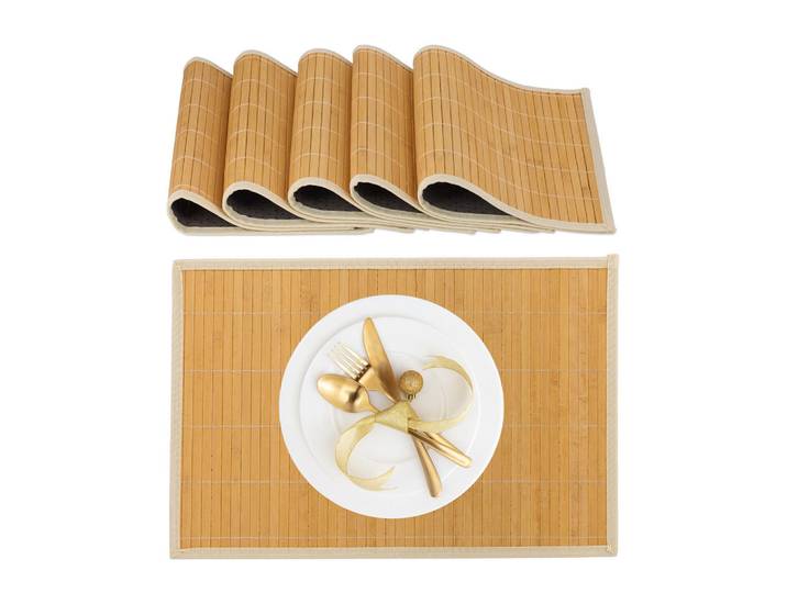 Relaxdays Tischset Creme 6er-Set Bambus 45x30 cm, Holz, Textil, Rechteckig, 45x0.3x30 cm, Heimtextilien, Wohntextilien, Tischwäsche, Tischset