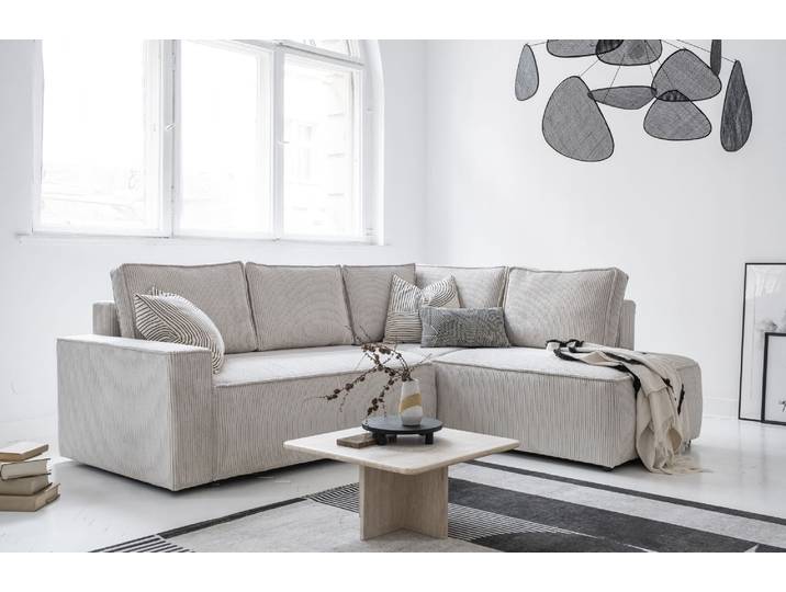 MIUFORM Brave Dave - Canapé d'angle avec fonction lit et coffre de lit L-FORME DROITE - 247x194cm - Beige - Canapé-lit Canapé