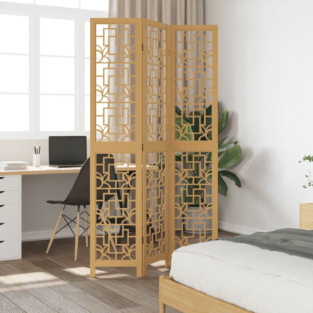 World Menagerie Kamari 110 cm W 3 - Panel Solid Wood Folding Room Divider Brown 200cm H x 110cm W