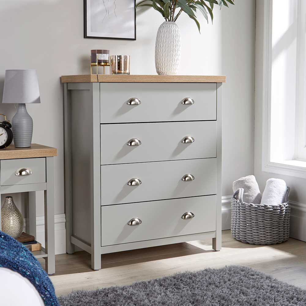 Three Posts Prussia 4 Drawer Chest Of Drawers Storage Metal Cup Handles Two Tone Grey 95cm H X 79cm W X 40cm D
