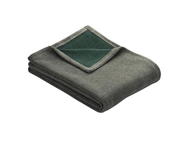 Ibena Aberdeen Kuscheldecke 150x200 cm - Decke grau grün mit elegantem Fischgratmuster, dicht gewebte und wärmende Wolldecke
