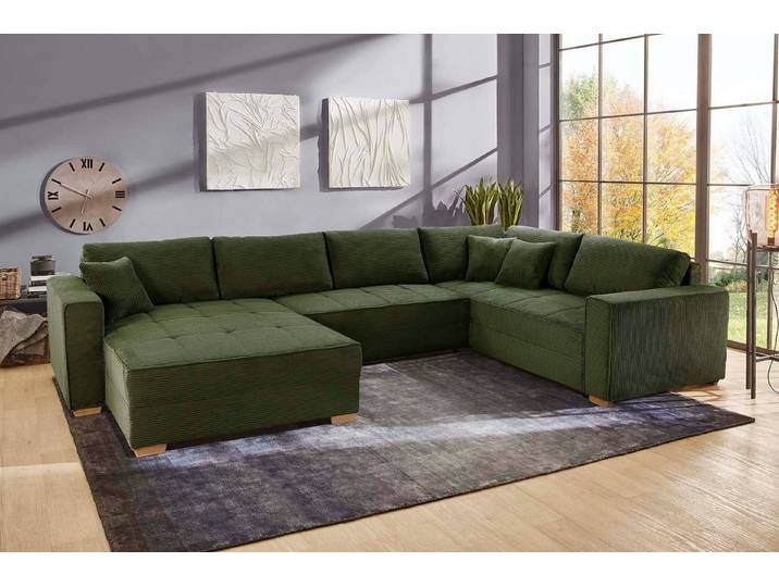 Jockenhöfer Gruppe Wohnlandschaft Brixen U-Form, B: 379 cm, mit Schlaffunktion, Bettkasten & Zierkissen