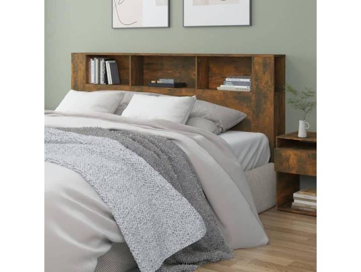 ANSELF Tête de lit avec Rangement Tete de lit Bois Design Mural Espace de Rangement Chêne fumé 200x18 5x104 5 cm
