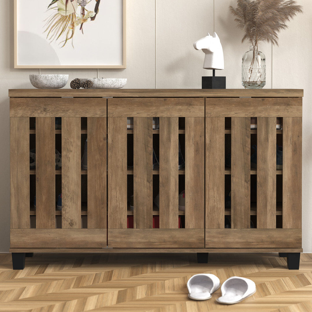 Blue Elephant Baron 3 Door Shoe Storage Cabinet Knotty Oak 16
