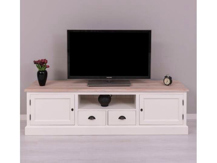 Landhausstil TV-Sideboard weiß - Eichenplatte