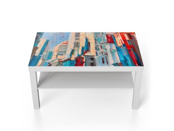 DEQORI Glastisch weiß groß 90x50 cm Motiv Städtische Impulse ausgefallener Beistelltisch aus Glas Hochglanz Couchtisch fürs Wohnzimmer moderner Couch Tisch mit Design