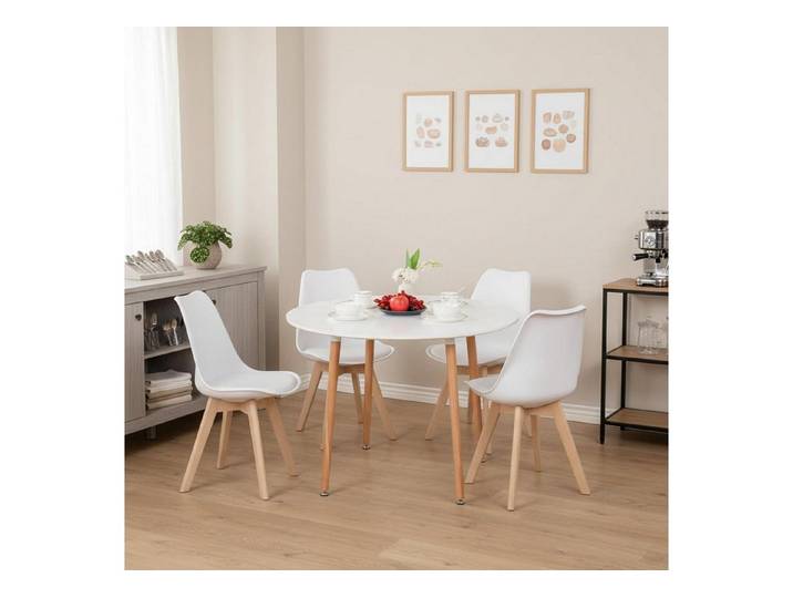 LuxusKollektion Esstisch Esstisch Essgruppe 100CM-Esstisch Weiß 4 Weiß Buche Stühle (1-St)