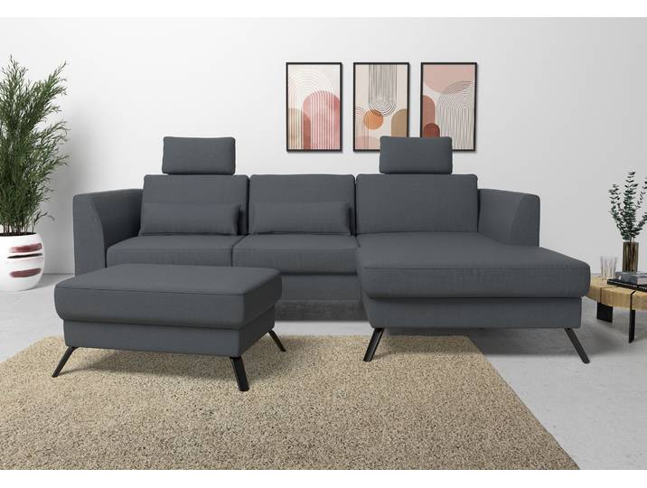 Ecksofa, 261x172 cm, Polyester, Dunkelgrau, Sitztiefenverstellung, Modern, sit&more