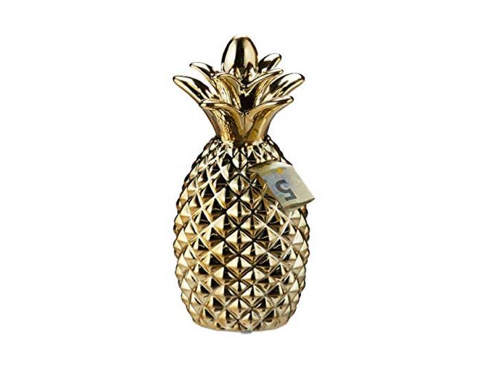 Relaxdays spaarpot, spaarpot in trendy design, munten & biljetten, decoratie ananas, HxD 24 x 10,5 cm, goud, 1 stuk