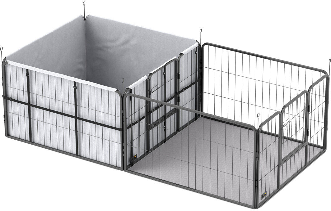 PawHut 7 Panel Whelping Box for Dogs Dog Playpen with Whelping Pads Black Medium (20-50lbs)