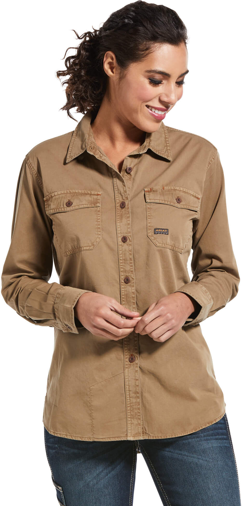 Women's Rebar Washed Twill Work Shirt in Khaki, Size: 2X by Ariat