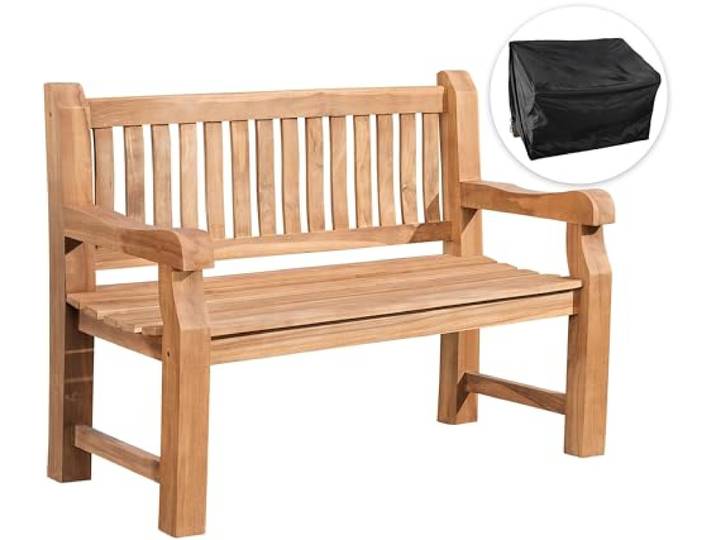 CLP Teakbank 120 cm Mit Abdeckhaube I Teakbank Mit Passender Schutzhülle I Holzbank In Verschiedenen Variationen Inklusive Abdeckung Set-Inhalt Jackson