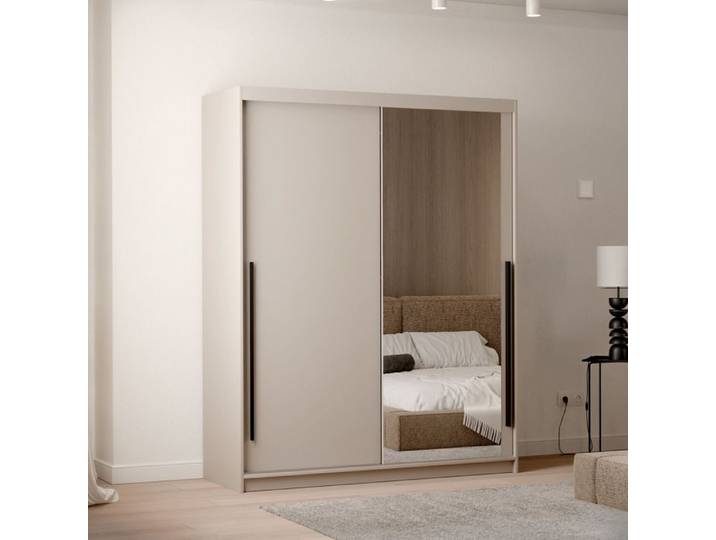Armoire SILENTE 160cm - avec miroir - LED - portes coulissantes - Cachemire