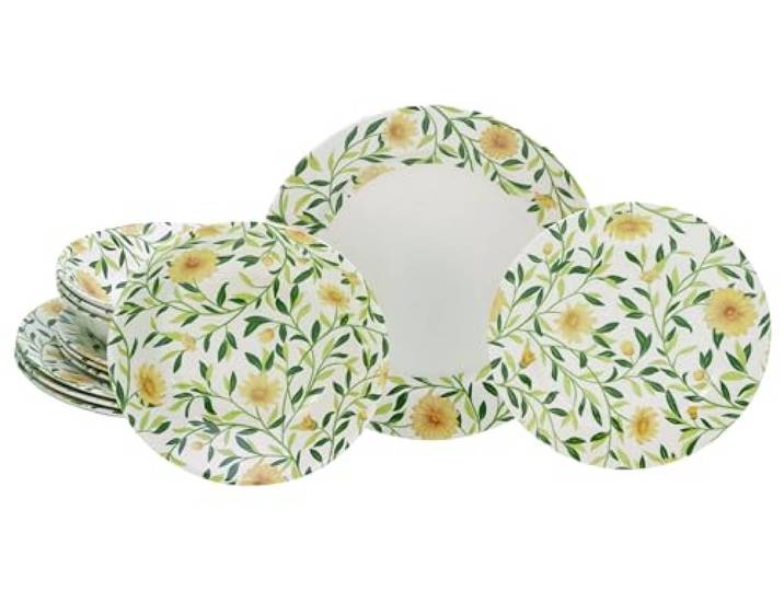 CreaTable\, 16759\, Série Amarilla\, Set de 12 pièces de vaisselle\, Set d'assiettes en faïence