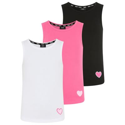 Ripptanktop H.I.S "3er Pack H.I.S Ripp-Tops mit Stickerei für Mädchen", Mädchen, Gr. 164/170, schwarz, weiß, pink, Rippware, Obermaterial: 100% Baumwolle, bestickt, Basic, Rundhals, Tops, für Mädchen, ärmelloses Design, aus Baumwolle, elastische...