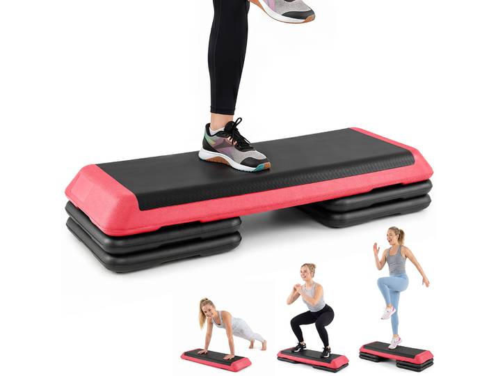 Rood Aerobic Stepper Hoogteverstelbaar Fitness Stepper met 4 Steunblokken Antislip Gestructureerd Oppervlak Stepboard van PE