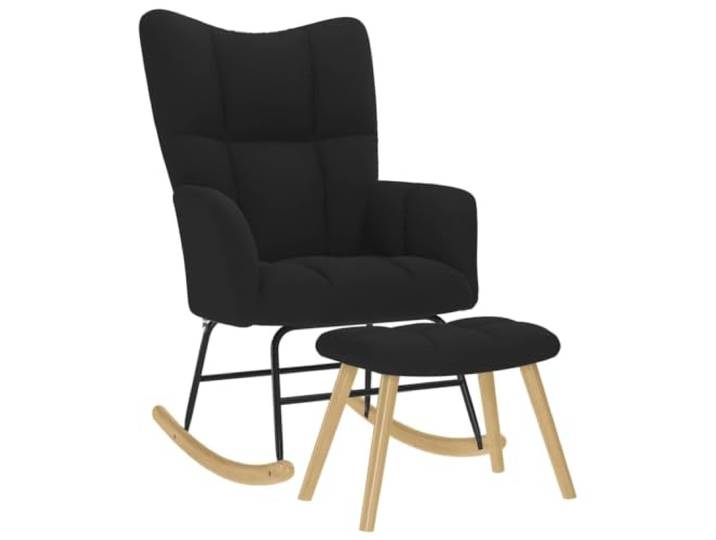 KFPOERTFGD Schaukelstuhl mit Fußhocker, Relaxsessel aus Stoff mit bequemer Polsterung, moderner Schaukelsessel für Wohnzimmer Schlafzimmer, Schwarz