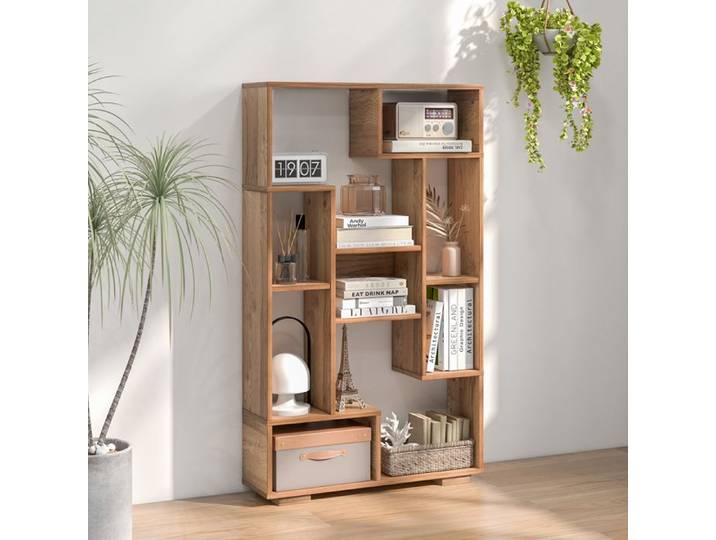 GIANTEX Bibliothèque Géométrique à 9 Compartiments - Étagère de Rangement Moderne pour Salon Chambre Bureau - 70x20x120cm - Nature