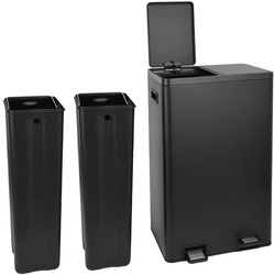 SVITA TMH2X30 Mülleimer 60L Mülltrennsystem 2 Fächer 2x30L Softclose-Deckel Pedal versteckbar Kunststoff Inneneimer Schwarz