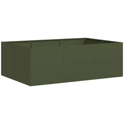 Helloshop26 - Moderner rechteckiger Pflanzkübel für den Außenbereich mit offenem Boden 120 x 80 x 40 cm olivgrüner Stahl