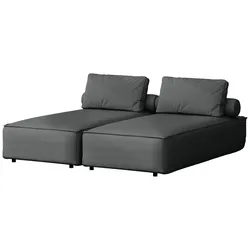 GARTENLIEGE Lorento 2er-Set Outdoor Polster-Doppellliege, Dunkelgrau Kunstleder 184/73/195 cm