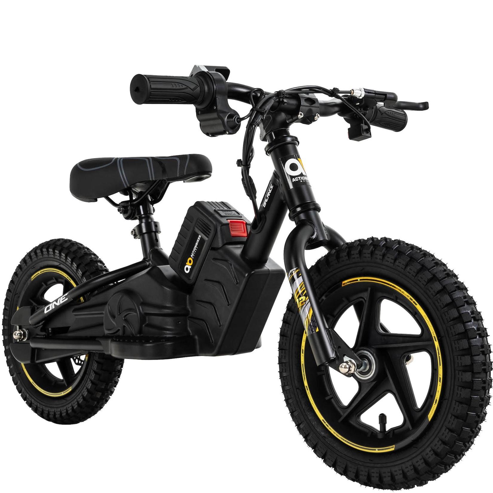 Elektro-Laufrad, 12 Zoll, Kinder-Balance-Bike m. 250 Watt, Scheibenbremsen, 3 Geschwindigkeitsstufen (Gelb)