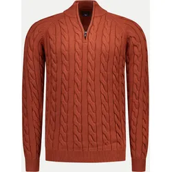 Zopfstrickpullover mit Troyer-Kragen Braun 3XL
