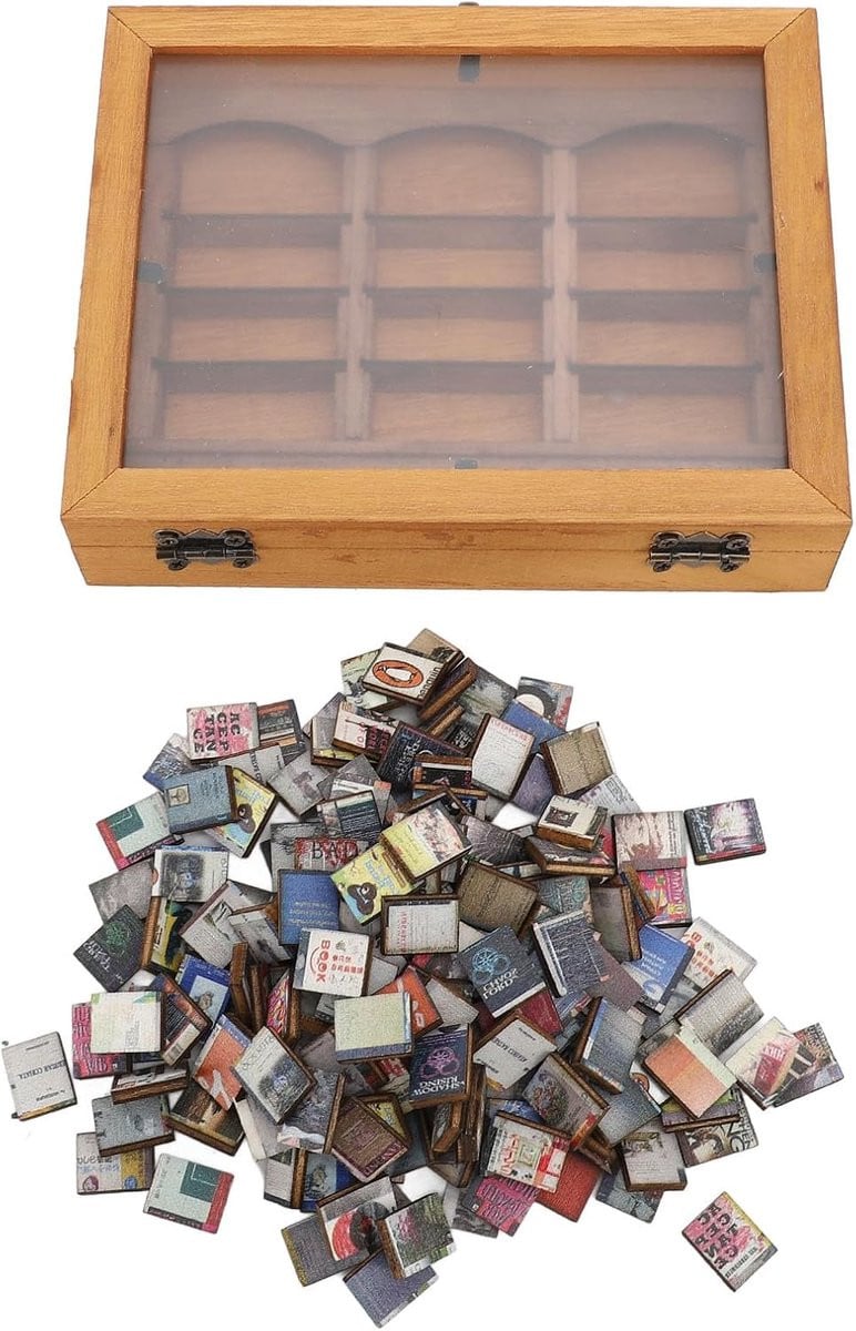Miniatuur Boekenplank Decoratief Boekenkastje voor Bureau Decoratie Handgemaakt Massief Hout Houtkleur