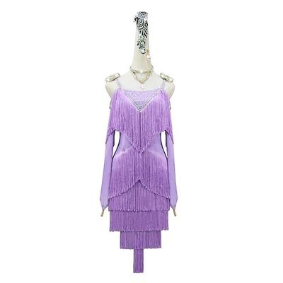 Latin salsa tanz kleid kristall/strass quaste frauen leistung party langarm salsa rumba chacha dancewear