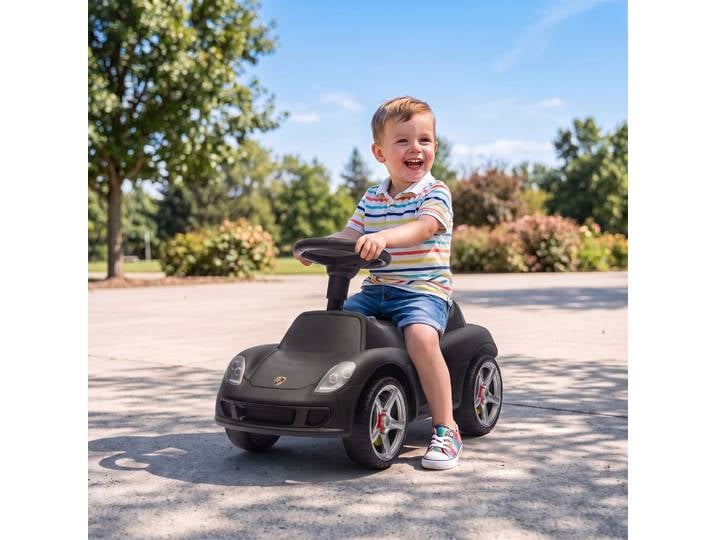 AIYAPLAY Voiture Porteur Enfant Porsche Klaxon Lumières Noir Mat