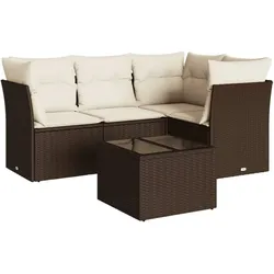 vidaXL 5-tlg. Garten-Sofagarnitur mit Kissen Braun Poly Rattan