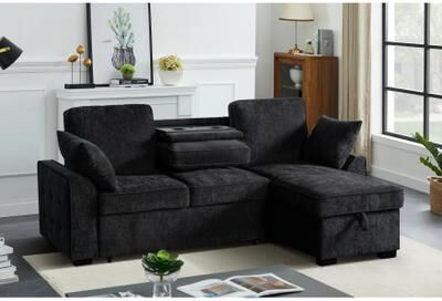 Modern Chenille Sectional Sofa with Storage Chaise and Cupholder Tray by GDFStudio