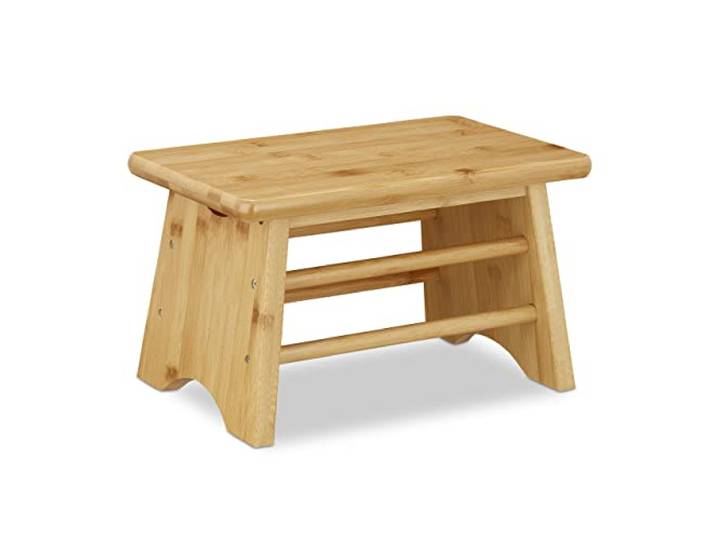 Relaxdays Tabouret\, Bambou\, Jusqu’à 100 kg\, escabeau\, siège Enfants Salle de Bain\, Repose-Pieds 20x33x21\,5 cm\, Nature