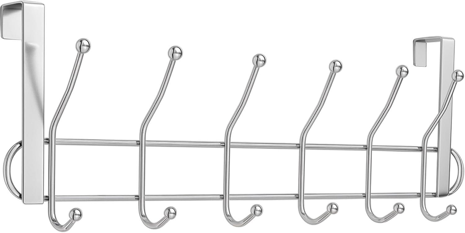 Vemera Over-de-deur hanger met 12 haken in chroom voor kleding en handdoeken