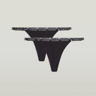 G-String G-STAR "AVALON, 2 PACK G-STRING", Damen, Gr. XL, 2 Stk., Jersey, schwarz, Jersey, Obermaterial: 95% Baumwolle, 5% Elasthan, unifarben, eng, Unterhosen G-String, mit verstellbaren Riemchen