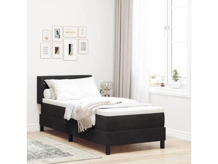 Polyester Bezug Boxspringbett mit Komfortmatratze Modernes Design 200 x 80 Boxspringbett mit Matratze Schwarz 200x80 cm Polyester Lattenrost verstellbares Kopfteil Einzelbett mit Taschenfederkern