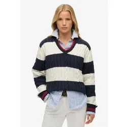 Superdry für Damen. W6110703A Gestreifter Oversized-Pullover weiß (M), Lässig, Baumwolle, Langarm