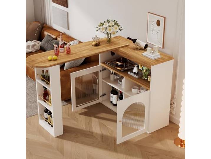 Idemon Moderner ausziehbarer Bartisch,Ausziehbarer Esstisch mit Stauraum, Stehtisch Bistrotisch, drehbar, für Esszimmer,Mit 1m langem Lichtstreifen(Einstellbare Lichtfarbe) 138-193X39X105CM (Weiß)