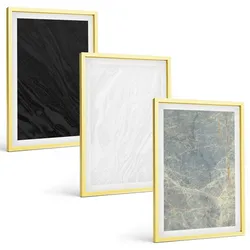 BILDER SET 3er Set - 40x60 cm Goldrahmen - Die Farben eleganter Steinstrukturen